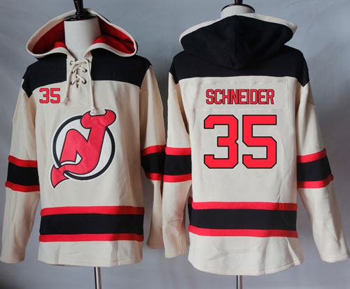 Devils #35 Cory Schneider Cream Sawyer Hooded Sweatshirt Stitched NHL Jersey - Click Image to Close